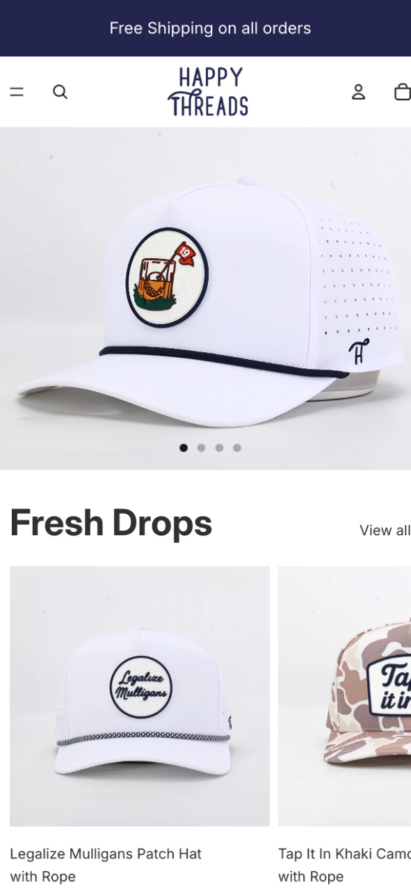 Happy Threads Shopify mobile product page design